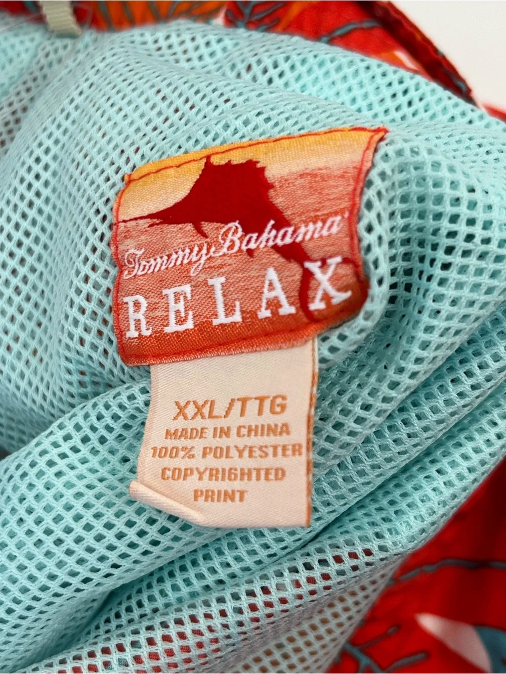 Tommy Bahama Relax Mens XXL Mesh Lined Swim Trunk Hawaiian Red Orange Cargo NEW